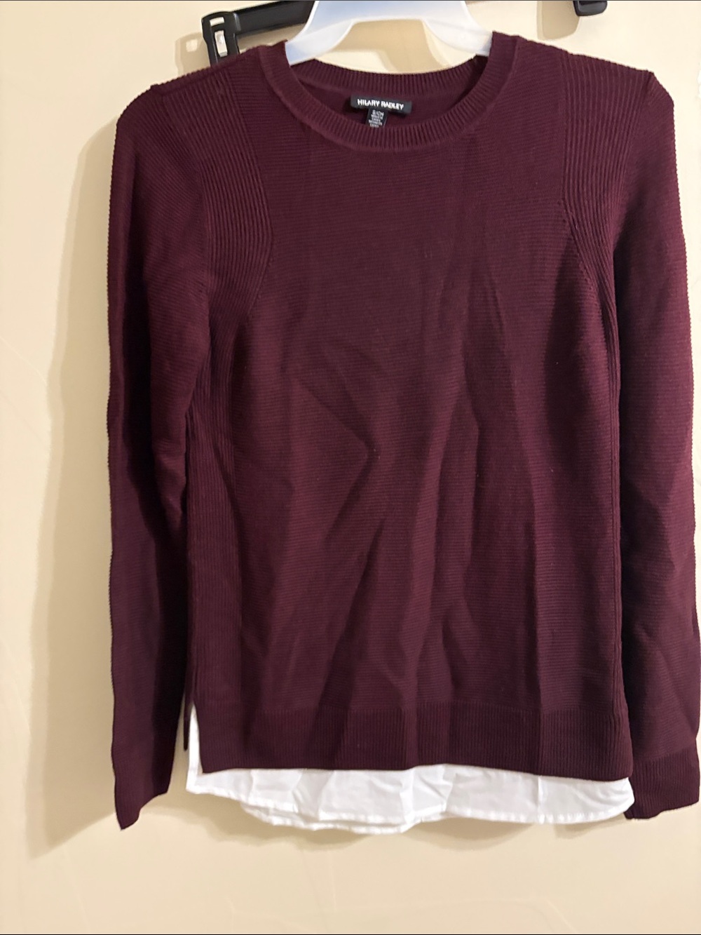Hilary Radley Maroon Layered-Look Crewneck Sweater